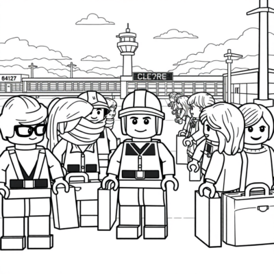 Livre de coloriage: Aéroport LEGO avec des passagers