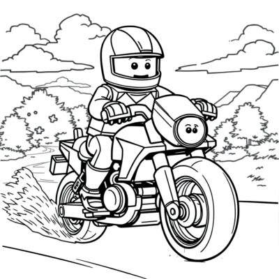 Livre de coloriage : Motard LEGO en poursuite