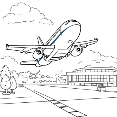 Coloriage : Avion LEGO décolle de l’aéroport