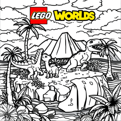 Livre de coloriage : Lego Worlds – Dinosaurs on the Colorful Island