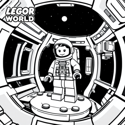 Coloriage : Lego Worlds – Station spatiale avec astronaute