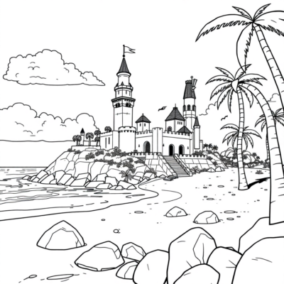 Livre de coloriage : Lego Worlds – Belle plage avec château
