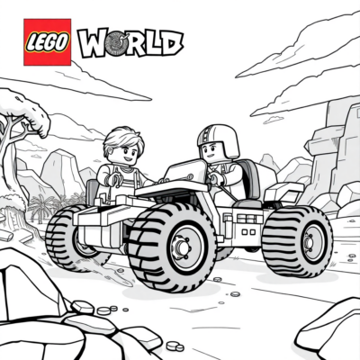 Livre de coloriage : Lego Worlds – Courses de véhicules en briques