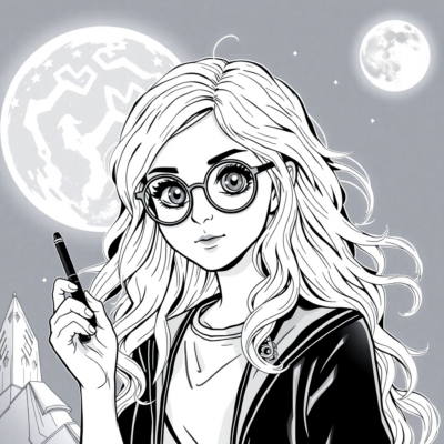 Livre de coloriage : Luna Lovegood avec des lunettes à ailettes