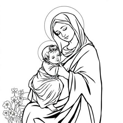 Coloriage : Marie – Mère de Dieu avec l’Enfant