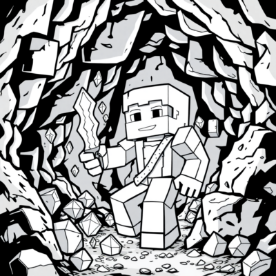 Coloriez : Minecraft – Alex creuse des diamants dans une grotte