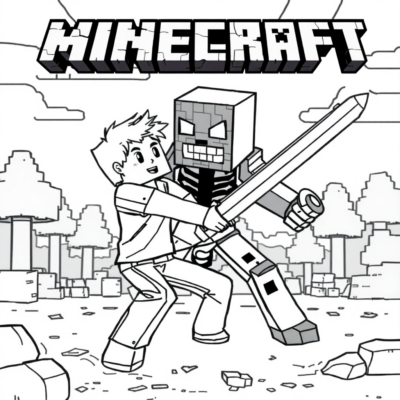 Livre de coloriage : Minecraft – Alex combat l’Enderman