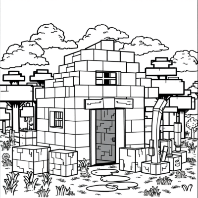 Livre de coloriage : Minecraft – Construire une ferme en blocs