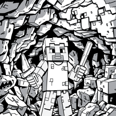 Livre de coloriage : Minecraft – Steve creuse dans des cavernes profondes