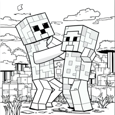 Livre de coloriage : Minecraft – Steve combat le Creeper