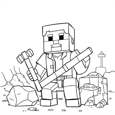 Dessin à colorier : Minecraft – Collecte d’or dans la mine
