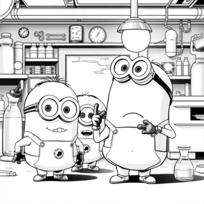 Coloriez: Les Minions – Gru et ses minions dans le laboratoire
