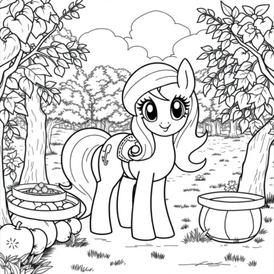 Coloriage : My Little Pony – Applejack travaille dans le verger