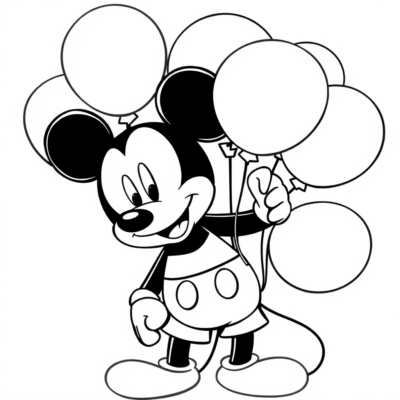 Coloriage : Mickey Mouse avec des ballons