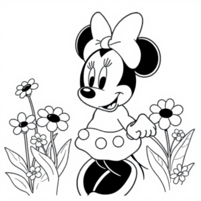 Livre de coloriage : Minnie Mouse dans les fleurs