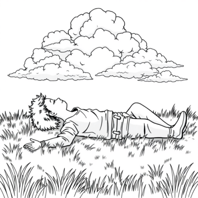 Coloriage zen : À l’herbe à regarder les nuages