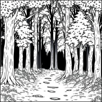 Livre de coloriage : Détente – Promenade silencieuse dans la forêt