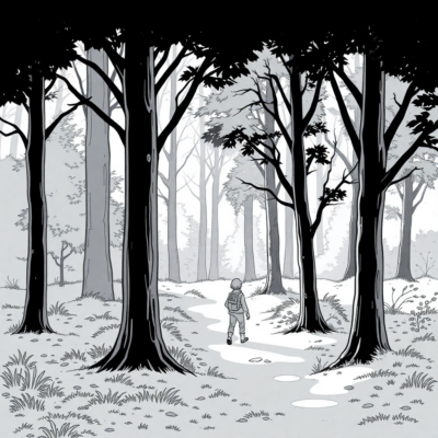 Page à colorier : Détente – Promenade silencieuse en forêt