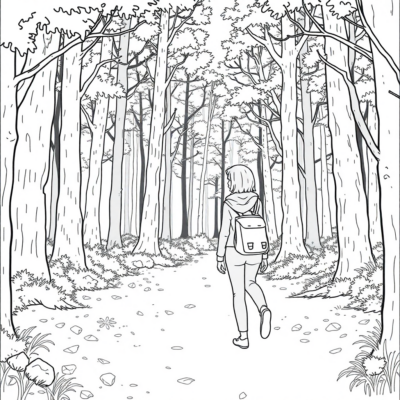 Livre de coloriage : Détente – Promenade dans la forêt en silence
