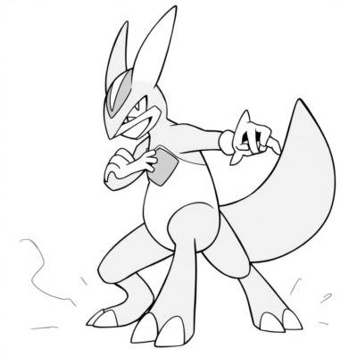 Coloriage : POKEMONS – Lucario en position de combat