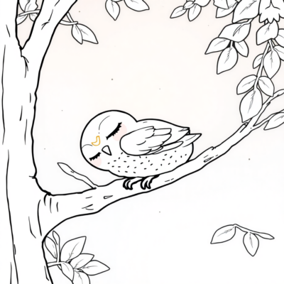 Coloriage : POKEMON – Rowlet dort sur une branche