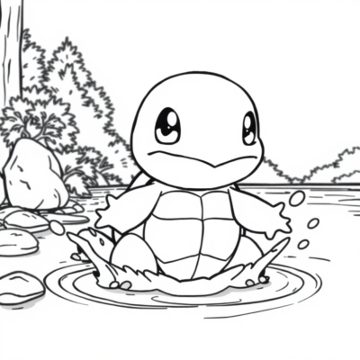 Livre de coloriage : POKÉMONS – Squirtle s’amuse dans le lac