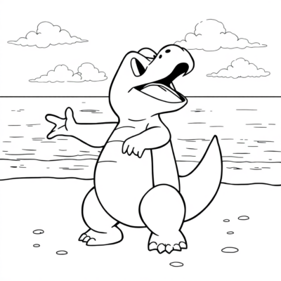 Coloriage : POKEMONS – Totodile danse sur la plage