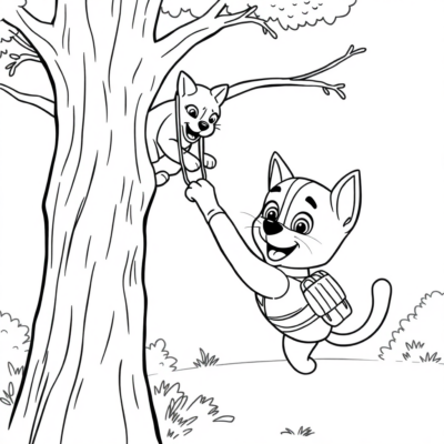 Coloriage : LA PAT’ PATROUILLE : Sauvent un chat dans un arbre