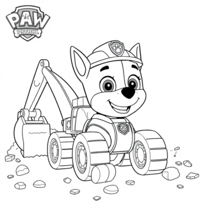 Livre de coloriage : PAT PATROUILLE : Rubble creuse avec la pelleteuse