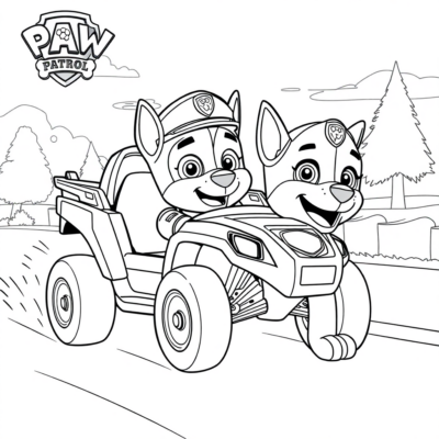 Coloriage : LA PAT’ PATROUILLE : Ryder organise une course de véhicules