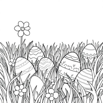 Coloriage : Œufs de Pâques dans l’herbe