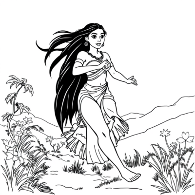 Coloriage : Pocahontas court avec le vent