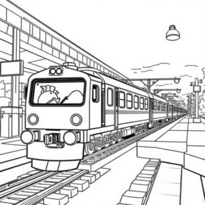 Livre de coloriage: Le train LEGO traverse la gare