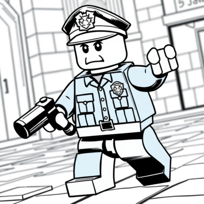 Coloriage : Un policier LEGO attrape un voleur