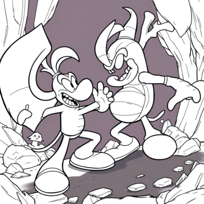 Coloriage : Rayman – Rayman et Globox combattent des monstres
