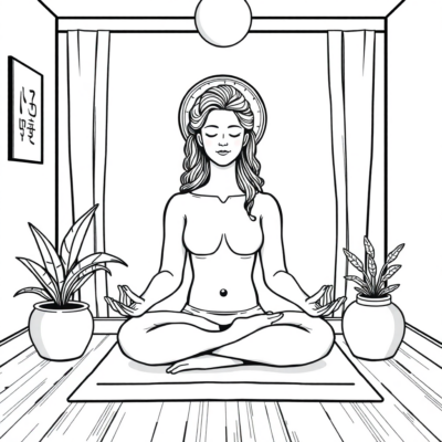 Livre de coloriage : Relaxation – Méditation dans une pièce silencieuse
