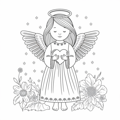 Coloriage : Religion – Petit ange tenant un cœur