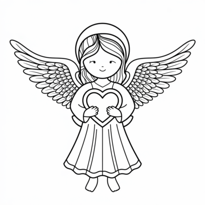 Petit ange portant un cœur sacré — coloriage enfants