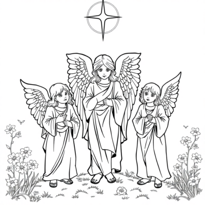 Livre de coloriage: Religion – Anges gardiens des enfants