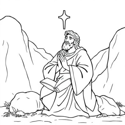 Coloriage : Religion – Bible ouverte en prière