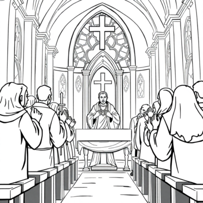 Livre de coloriage : Religion – Messe dans l’église