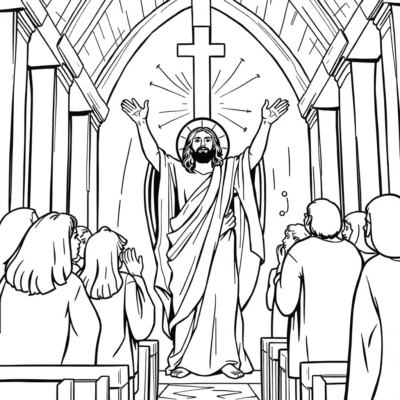 Coloriage : Religion – Résurrection de Jésus à l’église