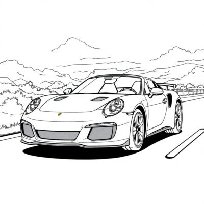 Coloriage : Voiture – Petite voiture de sport sur la route