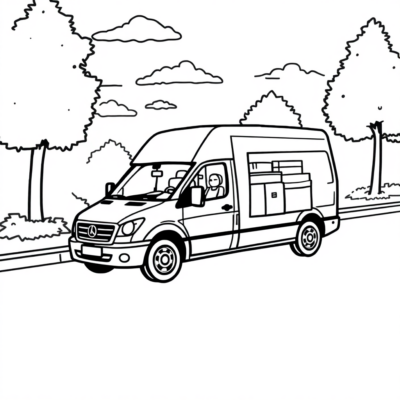 Livre de coloriage : Camion – Le camion de livraison transporte des colis