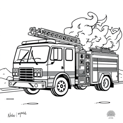 Livre de coloriage : Voiture – Le camion de pompiers éteint le feu