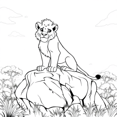 Livre de coloriage : Simba sur le Rocher du Lion