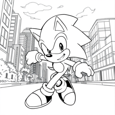 Coloriage : Sonic – Sonic court à travers la ville