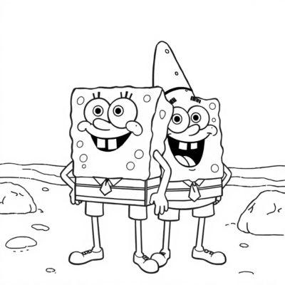 Coloriage : SpongeBob – Patrick et SpongeBob à la plage