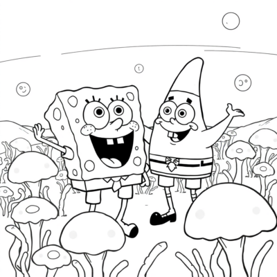 Coloriage : SpongeBob – SpongeBob et Patrick dans les champs de méduse