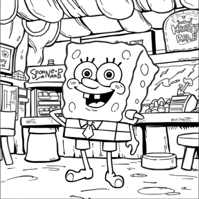 Livre de coloriage : SpongeBob – SpongeBob travaille au Krusty Krab